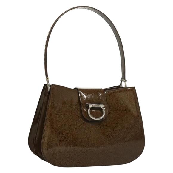 CELINE Shoulder Bag Patent Leather Khaki Silver - Picture 1 of 13